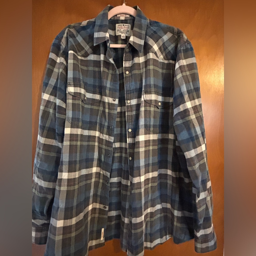 Lucky Brand Blue and Gray Checkered Shirt